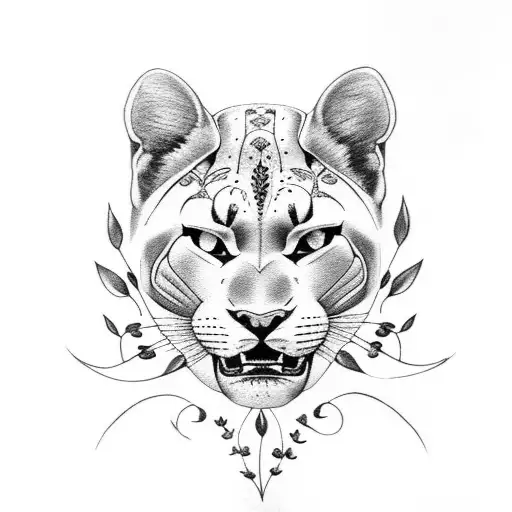 Panther With Gladiolus And Lily Of The Valley