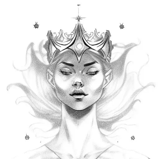 A Celestial Goddess With Flowing Robes And A Crown Of Stars