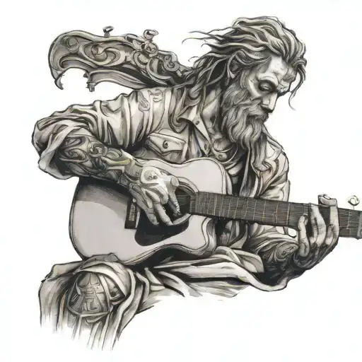 A Detailed Portrait Of A Biblical Figure Playing A Guitar