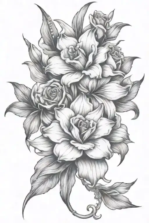 Gladiolus With Daffodil And A Red Rose Linear