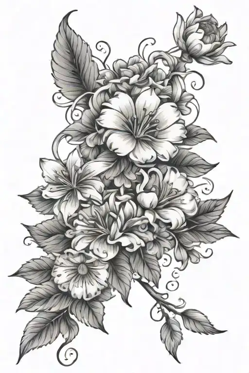 Bouquet Of Water Lilys And Chrysanthemums And Violets And Daisies And Morning Glory