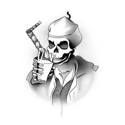 Western Skeleton With A Drink And Cigarette At A Bar