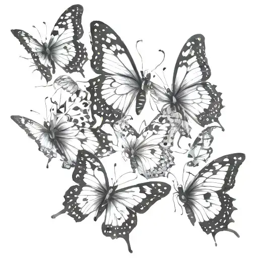 Butterflies Of Different Sizes Following Each Other