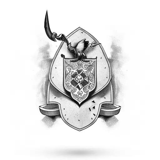 Crest With English Broad Sword With Stone Background