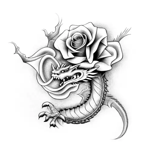 Dragon Wrapped Around 3 Roses