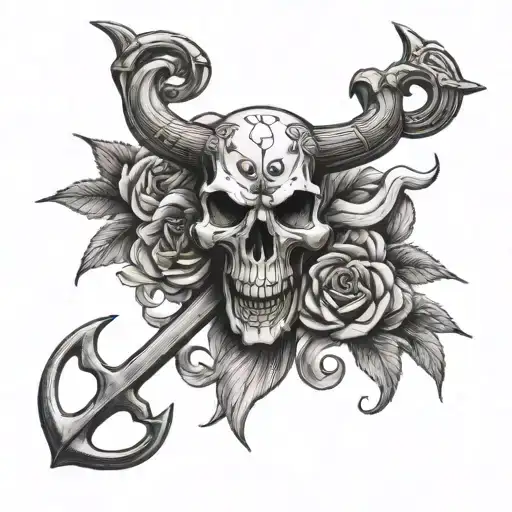 Anchor With Bull Skull