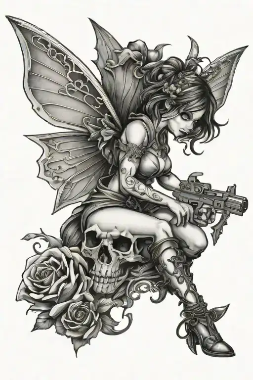 Fairy Holding A Gun And Knife