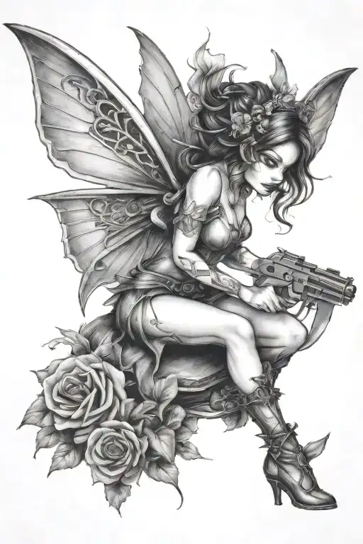Fairy Holding A Gun And Knife