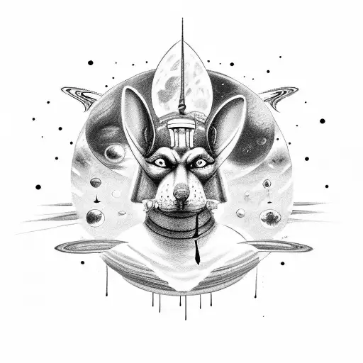 Space With Planets And Egyptian Anubis In It