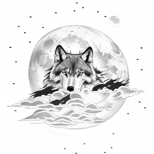 A Tanker Vessel Sailing Under A Full Moon With A Wolf Silhouette Howling In The Background