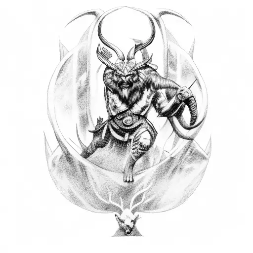 Battle Scene Featuring Mythical Creatures From Norse Legends