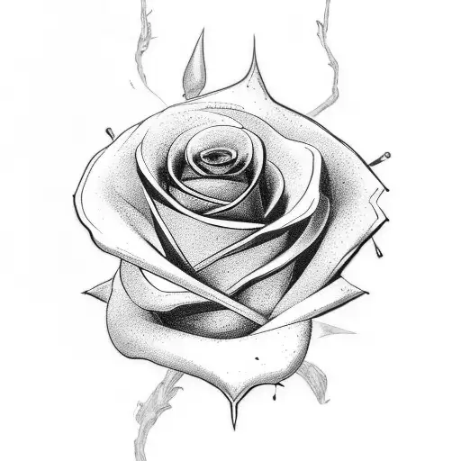 Black And Grey Rose With Sword Through It