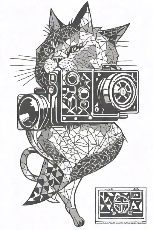 Geometric Pattern Inspired Cat And Film Camera