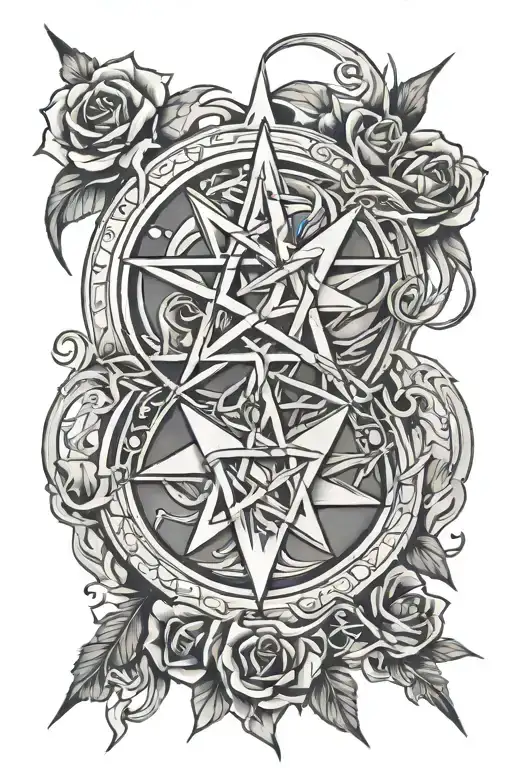 Sketch Tattoo Pair In Pentagram Style In Music Style