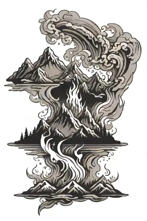 An Abstract Tattoo Combining Mountains And A Flame To Represent The Passion Of Cooking