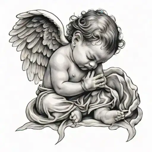 Baby Angel Praying Looking Down Chicano Style