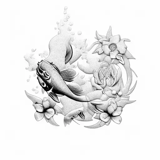 A Stylish Chrome Hearts Logo Surrounded By Flowers And Koi Fish