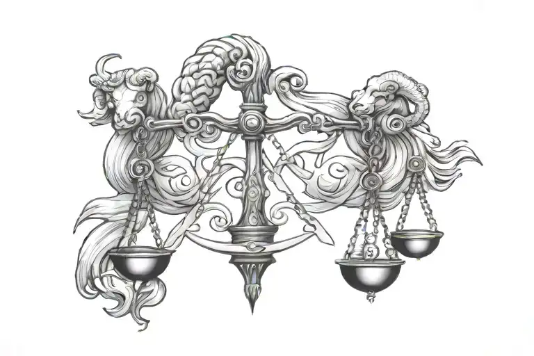 Justice Scale Aries Zodiac Sign Intertwined
