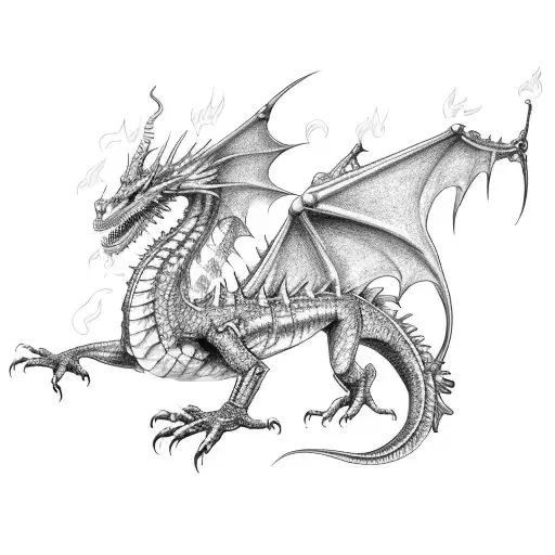 A Mechanical Dragon Made Of Model Kit Parts Breathing Fire Onto A Computer Code Script