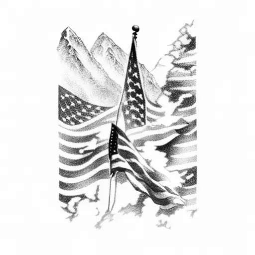American Flag With Eagle And Mountains Patriotic