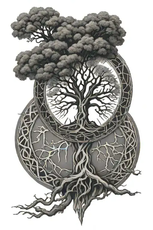 Vegvisir And Yggdrasil Tree On Leg