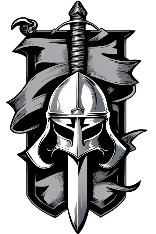 Knights Templar Helmet And Sword With Banner In Background