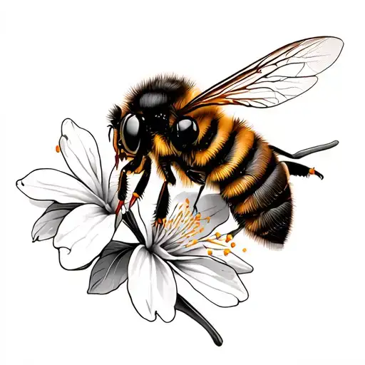 Honey Bee And Apple Blossom Flower