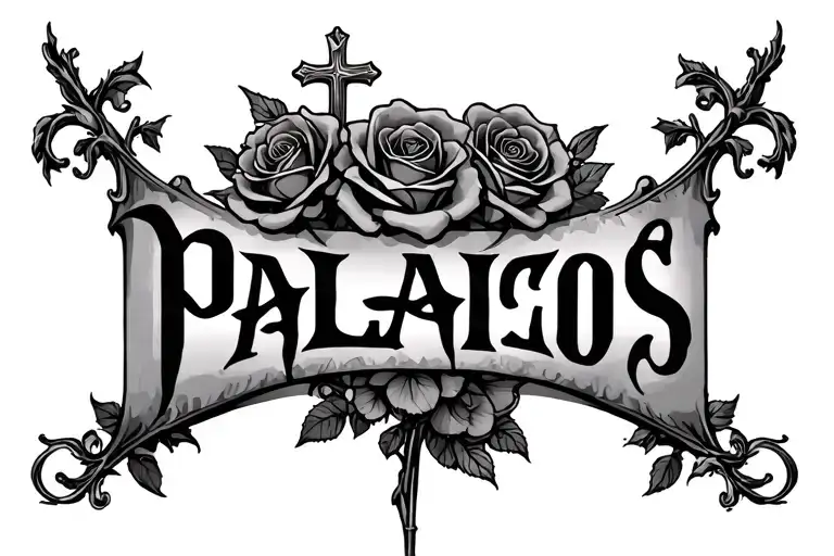 Last Name Palacios In A Gothic With Roses And A Cross For The I