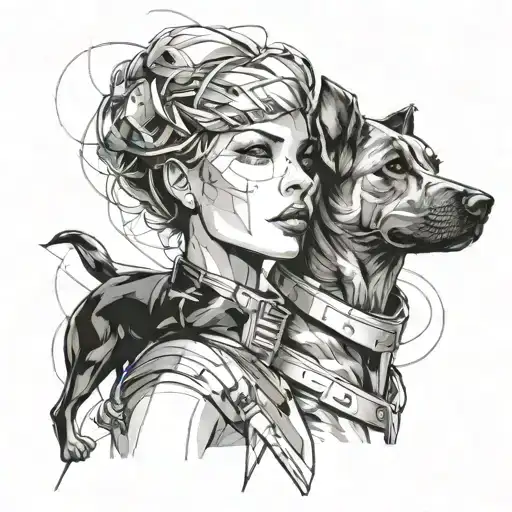 Futuristic Lady With Dog