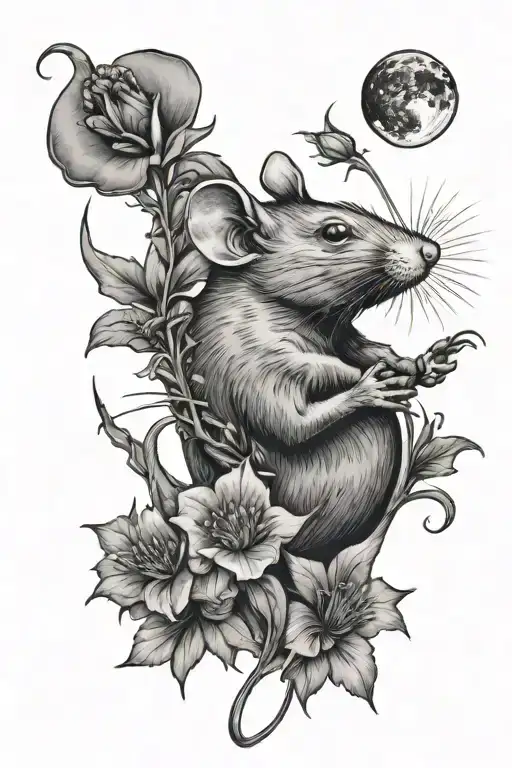 Rat Looking At Moon With Chicory Flowers