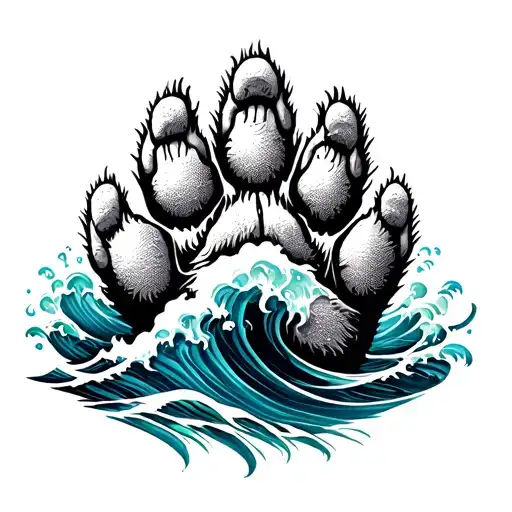 Small Paw Of A Dog With Ocean Waves Forming