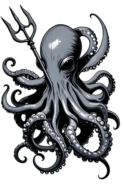 Octopus Holding Trident With Tentcle