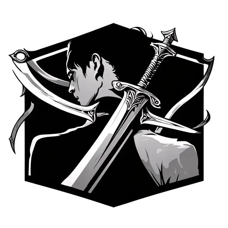 Sword Tattoo On The Back Of The Neck