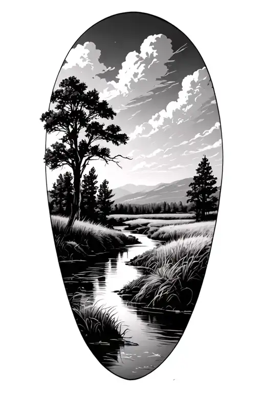 Realism Prairie Landscape With A Flowing River