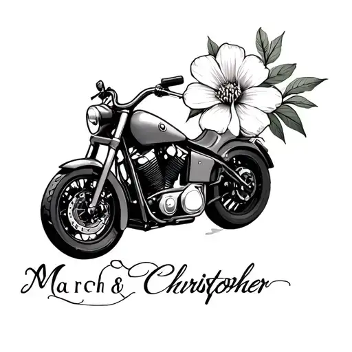 Simple Line Motorcycle With Birth Flower Of March And The Name Christopher