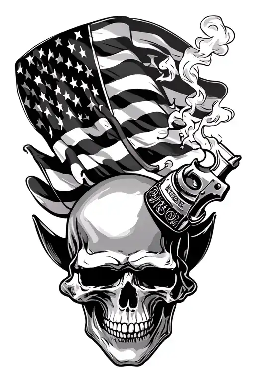 Cowboy Skull Smoking Gun With American Flag