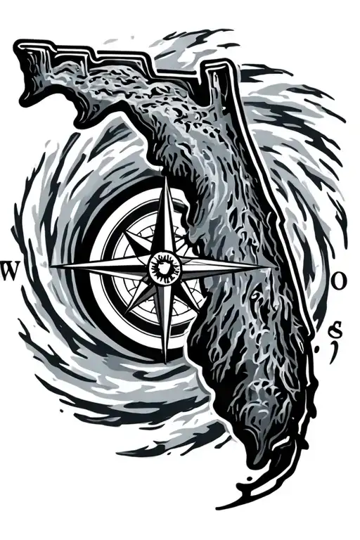 State Of Florida Outline With Hurricane And Compass Rose