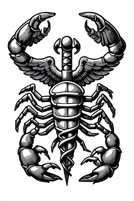 Caduceus With Scorpion And Aquarius Zodiac Sign