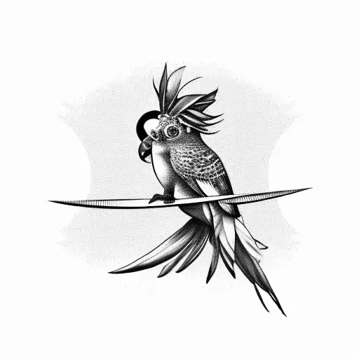 A Black-grey Tattoo Of A Tropical Bird Perched On A Reggae Vinyl Record