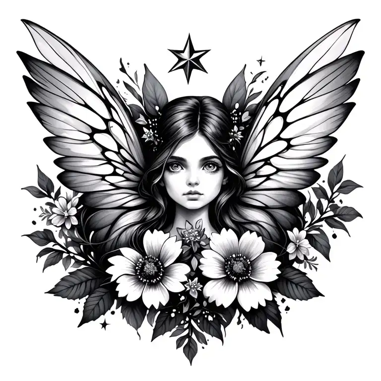Fairy Wings With Flowers And Stars