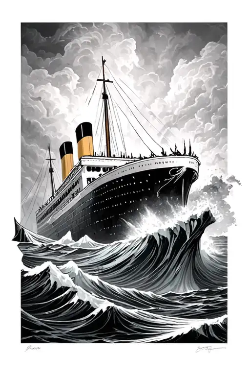 Titanic Hitting Iceberg With Poseidon In Background