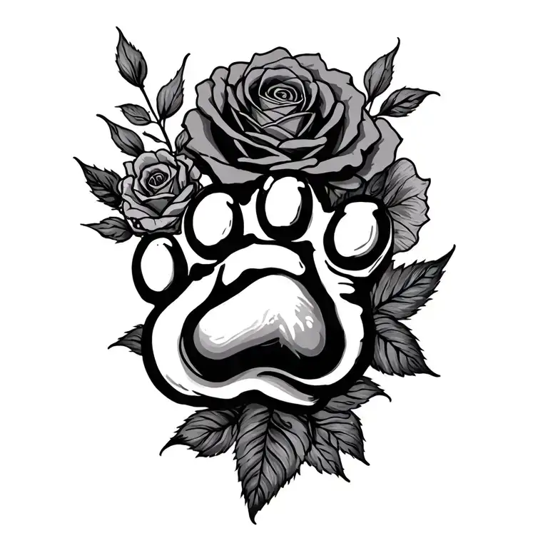 Roses And Flowers With A Paw Print Surrounded