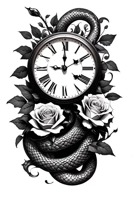 Clock And Rose And Snake And Waves