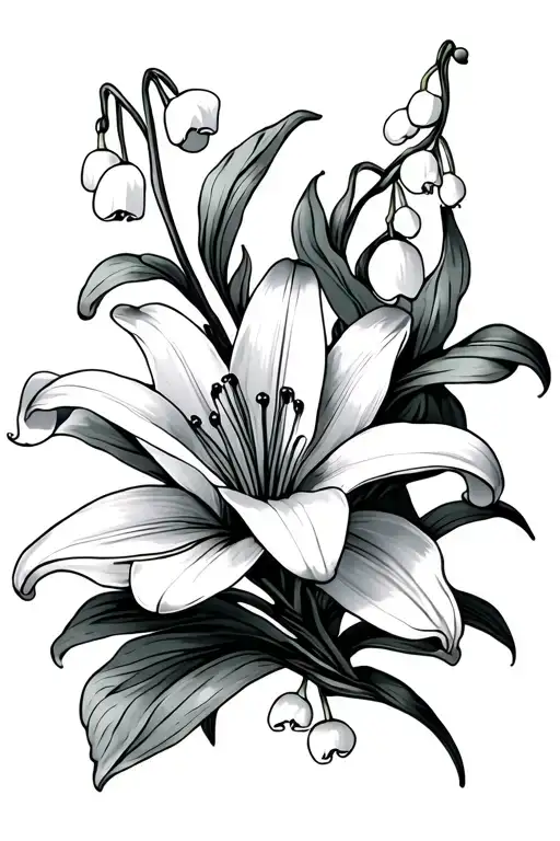 Lily Of Valley Flower And Lily Flower Intertwined