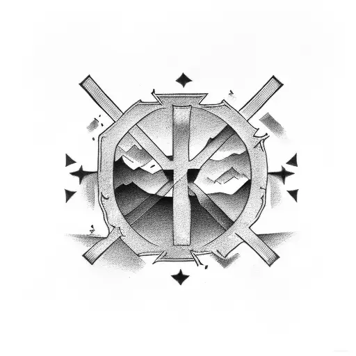 A Solid Black Cross With Forest