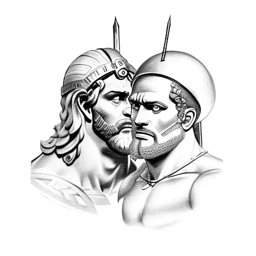 Hercules With A Roman Civilian And A Roman Battle Man