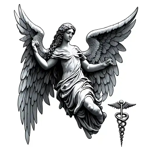 Weeping Angel And Caduceus Symbol Combined