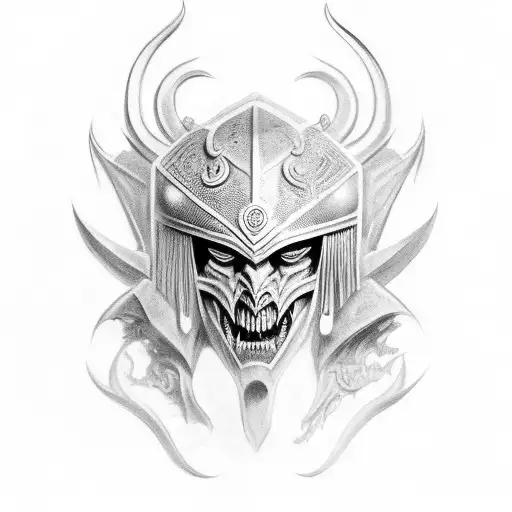 A Demon Transforming Into A Greek Helmet