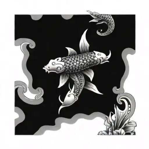 2 Koi Fish Swimming Upwars And A Dragon Coming Downwards