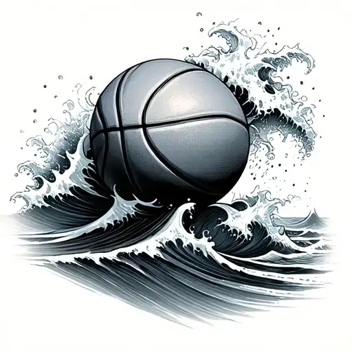 Basketball And Ocean Wave Crashing